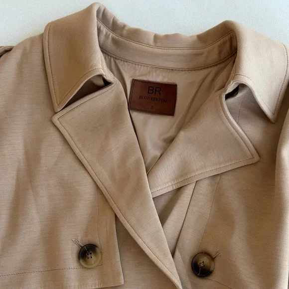 Blue Revival Women's Cropped Scuba Belted Trench Coat - Picture 5 of 6